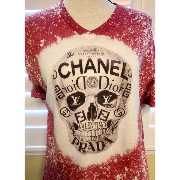 Designer Skull Handmade Bleach Dye Graphic Tee - Picture 4 of 4